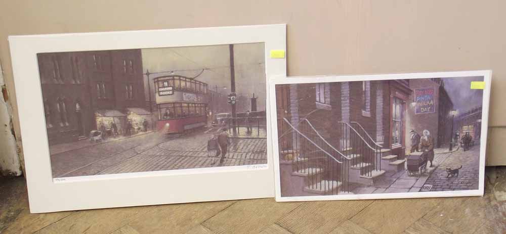 After Tom Brown - "Lady with pram" and "A Tram" two signed limited edition prints (2). Condition