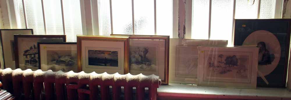 Framed watercolour of a young girl; three pencil drawings and charcoal pictures etc. Condition