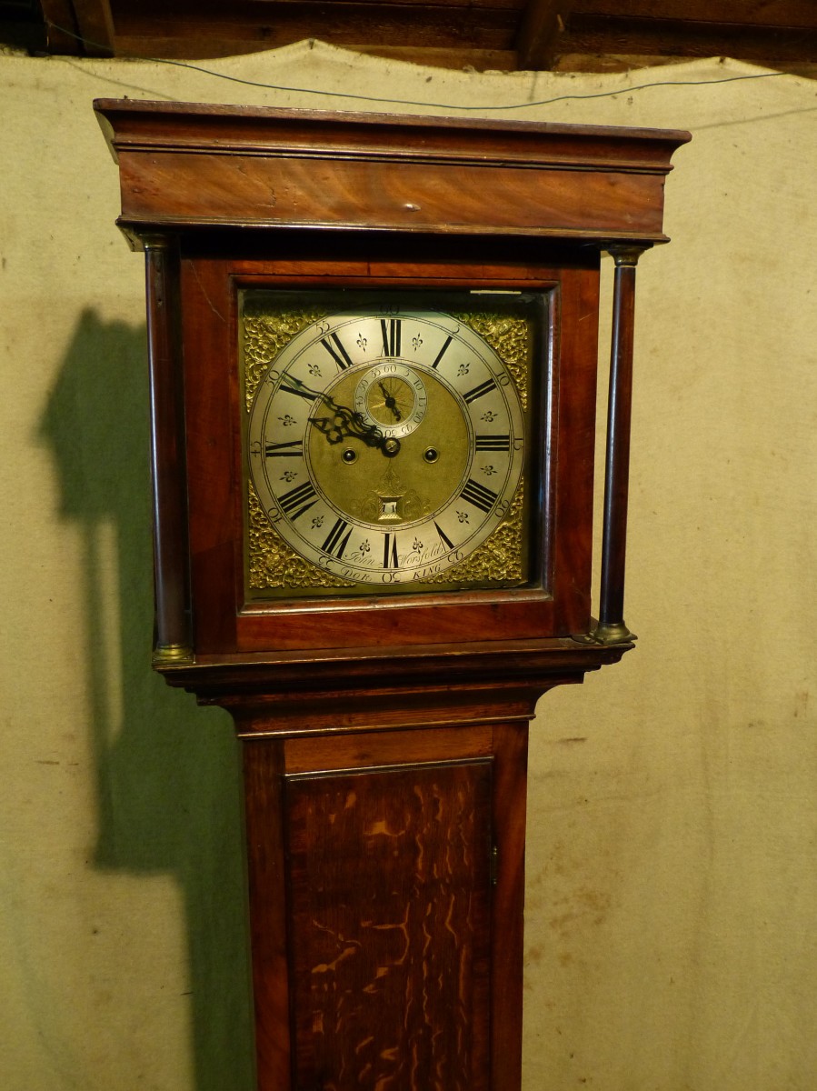 John Worsfold, Dorking, 8 Day Striking Longcase Clock, having square brass dial, having calendar