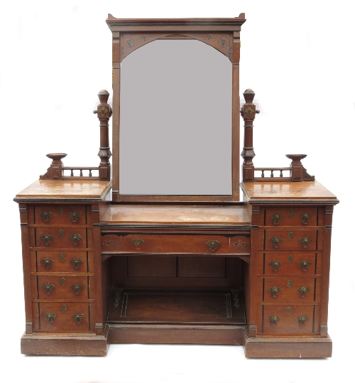 Ensuite to the above, an oak dressing table, fitted with central mirror and drawer below, with two