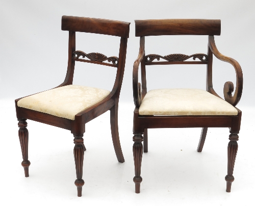 A set of ten (8+2) 19th century style dining chairs, with bar backs, raised on reeded legs 
TRADE