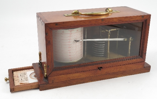 A mahogany cased barograph, by Richard Freres, with brass carry handle to the top and drawer to
