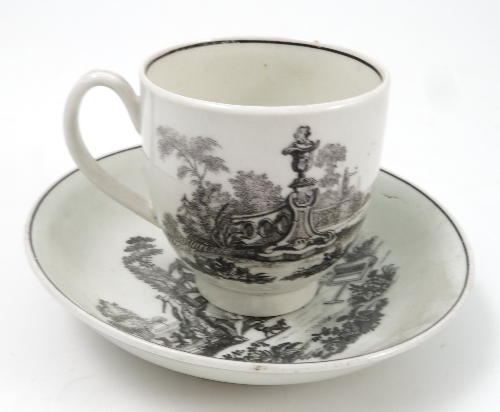 An 18th century Worcester coffee can and saucer, decorated with the L'Amour pattern by Robert