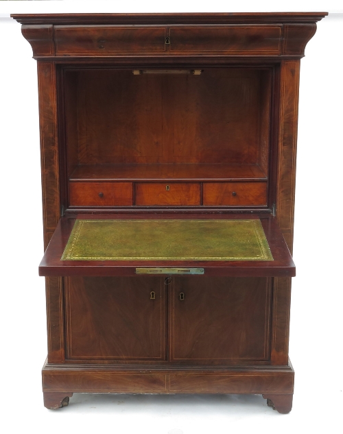 A Continental secretaire a abbatant, fitted with a frieze drawer, with drop flap below, fitted