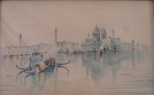 W Jackson, pair of watercolours, Venetian landscapes of sailing vessels on water, with buildings