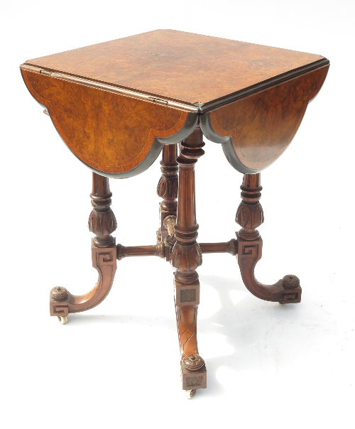 A late 19th century burr walnut centre table, with quarter veneered top and amboyna cross banding,