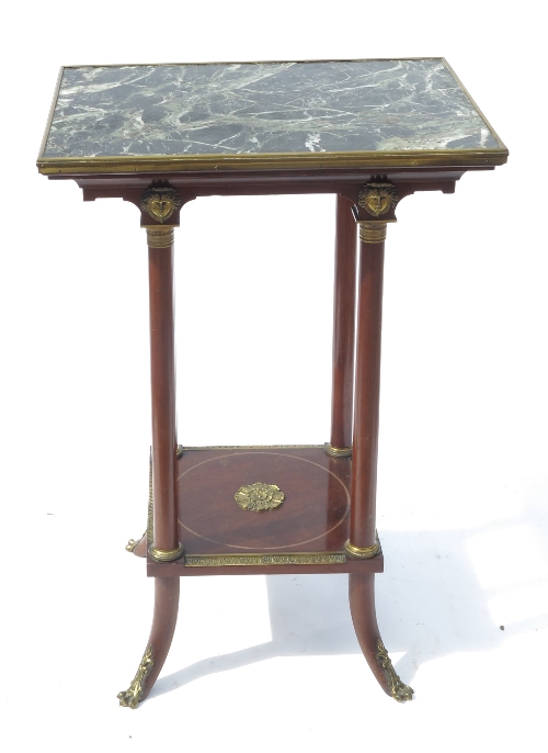 A continental rectangular side table, with marble top, raised on four legs united by a shelf and