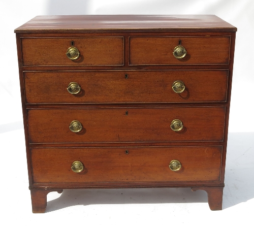 A 19th century mahogany chest of drawers, fitted two short drawers over three long drawers, raised