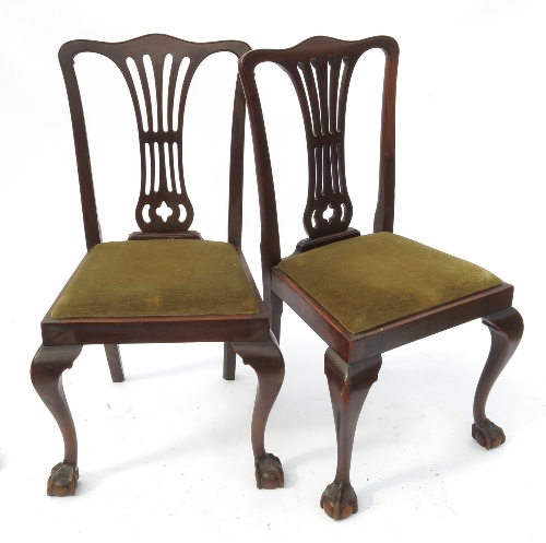 A set of six mahogany dining chairs, with Chippendale design back, raised on cabriole legs