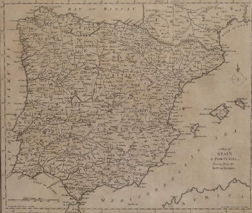 A black and white map, of Spain & Portugal, drawn from the Best Authorities, 8.75ins x 10.25ins,