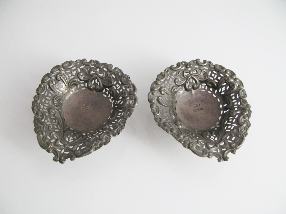 A Pair of Victorian Silver Pin Dishes with pierced scrolling acanthus decoration, Birmingham 1887
