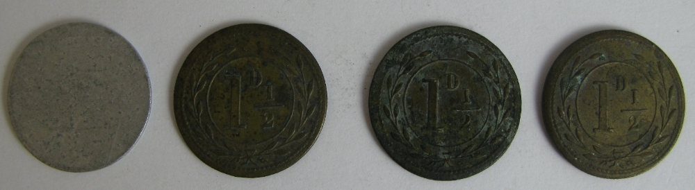 Three George Wigens The Dolphin Wine & Spirit Merchants Marlborough St. Bristol 1 1/2D tokens and F.