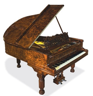 Steinway (c1890) 
A 6ft grand piano in a bright burr-walnut case on elephant legs. This piano was