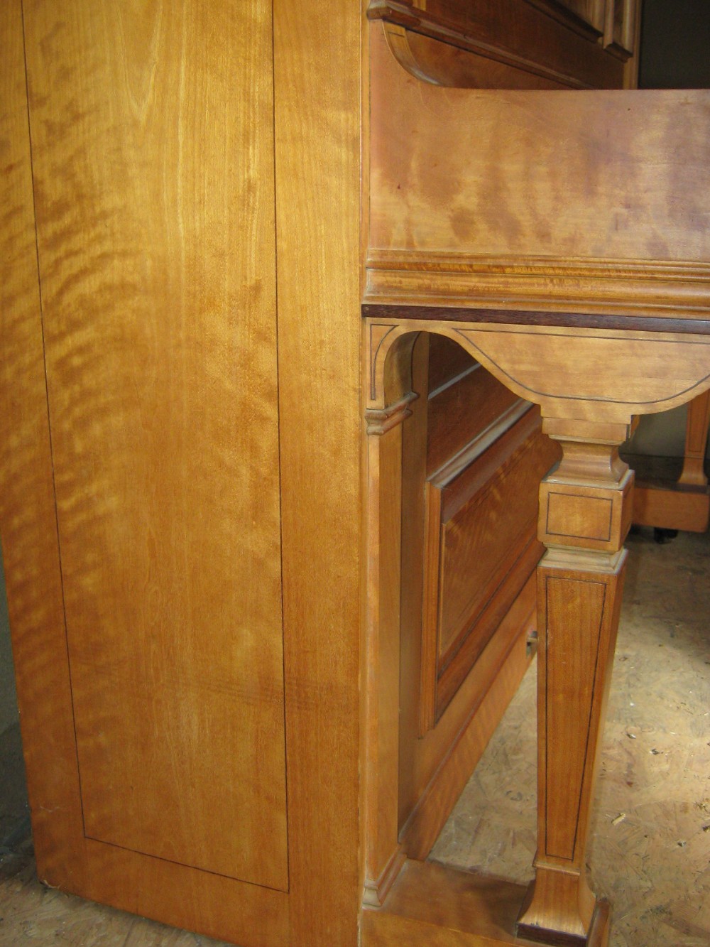 H Wallis and Son 
An overstrung upright piano in a satinwood and ebony strung case with decorative - Image 2 of 4