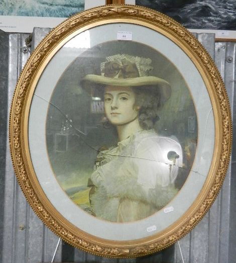 An early 20th century print depicting Mrs Davenport originals by George Romney, housed in an