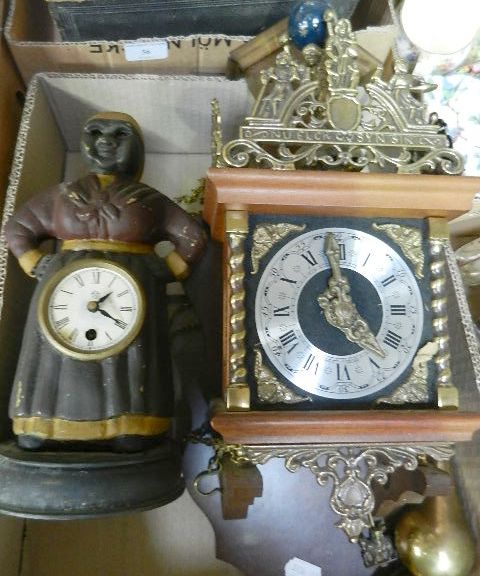 A 20th century gilt and mahogany wall clock with silvered dial and Roman numerals together with a