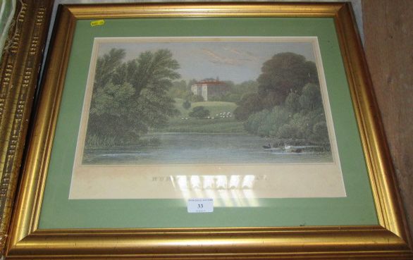 An early 20th century handcoloured print of Nuneham Courtenay, Oxfordshire, housed in a gilt frame