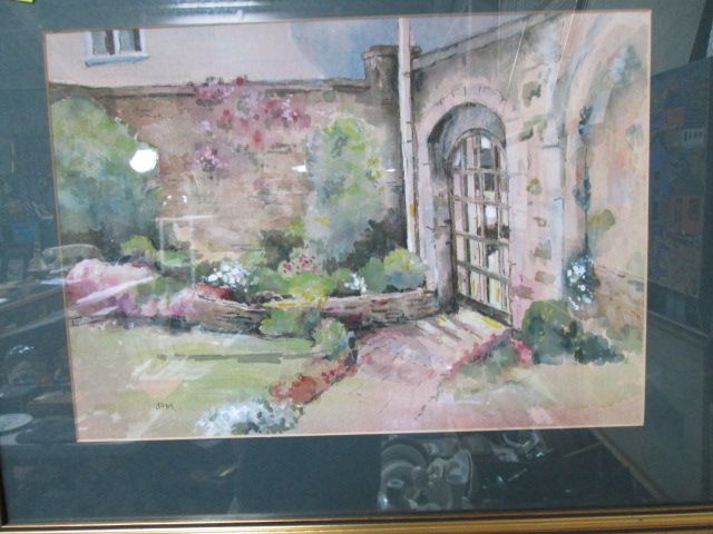 June Martin, 'Garden Court Hall', watercolour, initialled 'JPM'