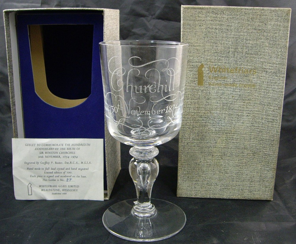 A Whitefriars limited edition 27/100 lead crystal goblet to commemorate the 100th anniversary of the