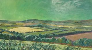 CHRISTOPHER JOHN COOPER (b1949) oil on canvas `Cornish Landscape`, 69cm x 122cm