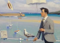 ALAN KINGSBURY oil on board `Visiting St Ives`, 21cm x 29cm signed and tilted to verso