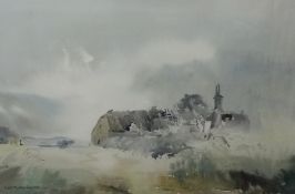 SYBIL MULLEN GLOVER watercolour `The Forsaken Cottage`, signed, label verso 34cm x 52cm,