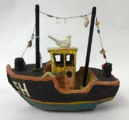 SHIRLEY FOOTE a sculpted model of a Cornish Fishing Boat, 26cm wide
