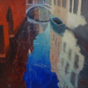 RICHARD LANNOWE HALL mixed media `Floating Reflections, Venice` 24cm x 24cm t/w  `Santa Maria`,