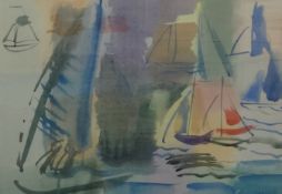 CHARLES HOWARD (b1922-) St Ives, watercolour `Sailing 1978` paper label verso`, 42cm x 59cm,