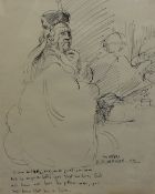 ROBERT LENKIEWICZ (1941-2002) early biro drawing in the manner of Rembrandt `The Rabbi`, with
