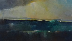 RICHARD LANNOWE HALL mixed media `Yellow Beach Brittany`, 16cm x 28cm t/w `Samson Isle`, 10cm x