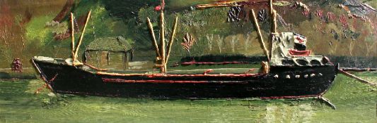 FRED YATES (1922-2008) `Boat on The Fowey I`, painted circa 1970, 29cm x 80cm, not signed,