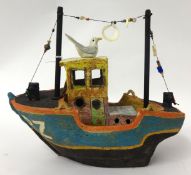 SHIRLEY FOOTE a sculpted model of a Cornish Fishing Boat, 26cm wide