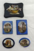 Five micro mosaic plaques featuring Greek scenes