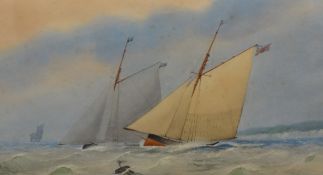 T.S.ROBINS watercolour `Rolling Yachts`, signed