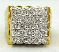 A fine square diamond cluster ring set with five rows of five round cut diamonds (25) in 18ct gold,