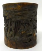 A Chinese carved bamboo brush pot, 16cm