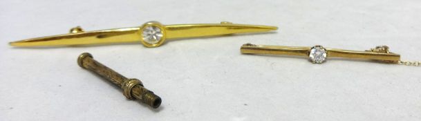 Two bar brooches including 9ct diamond set (3)
