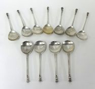 Set of six Walker and Hall coffee bean spoons, EP cased fish set, Set of seven Edwardian silver