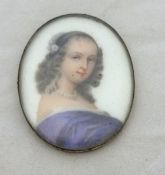 19th century portrait miniature of a Lady, on porcelain, 45mm long