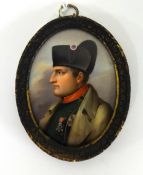 Oval 19th century portrait miniature of a French Military Officer in oval gilt frame 7cm long