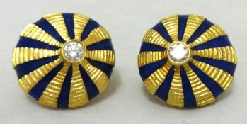 A fine pair of Tiffany 18ct gold enamel and diamond set earrings (with letter from Tiffany dated