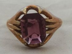 An amethyst ring in claw setting, size P