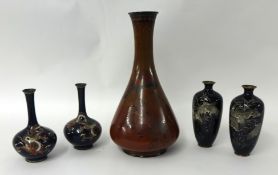 Two pairs of Cloisonne vases and a large Total vase, 36cm