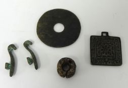 Tibetan style decorated metal pendant and some Oriental objects