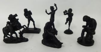 Interesting collection of six bronze miniature figures, tallest 15cm