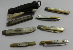 Collection of silver, metal and mother pearl fruit/pen knives etc.,