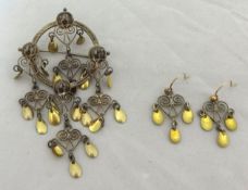 Filigree drop brooch and matching earrings stamped 830 S (3)