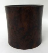 A hardwood brush pot, bitong, with later plug, 18cm high, possibly Chinese