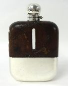 A large hip flask with crocodile skin cover, Drew & Sons